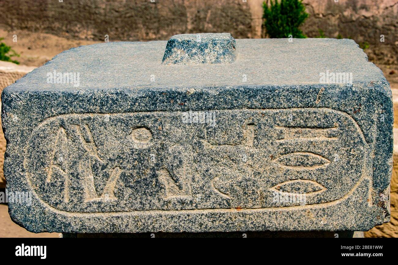 Egipto, el Cairo, Heliópolis, museo al aire libre, parque obelisco. Cartouche del rey Sethnakht. Foto de stock