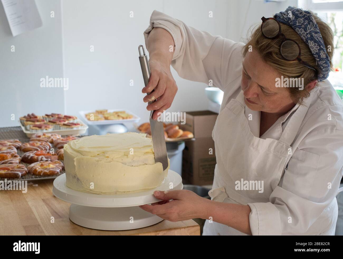 La pastelera con sede en Escocia Louise Paterson emitando un pastel de colibríes Foto de stock