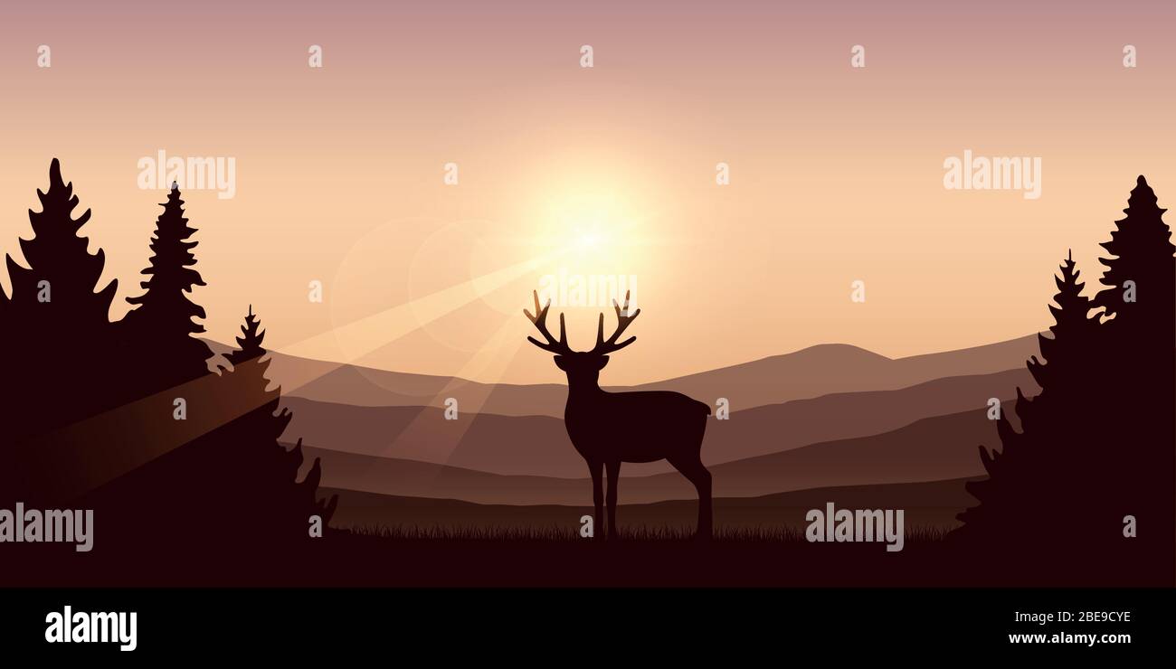 Fauna y flora ciervos en otoño montaña y bosque paisaje ilustración vector EPS10 Ilustración del Vector
