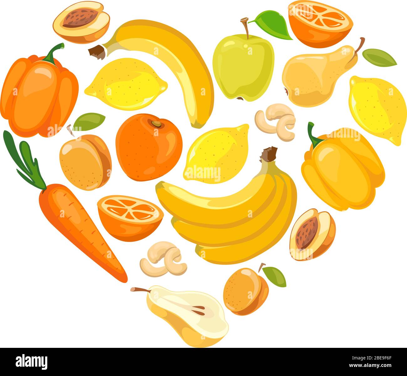 Frutas y verduras amarillas y naranjas. Fruta sana y orgánica, ilustración  vectorial Imagen Vector de stock - Alamy