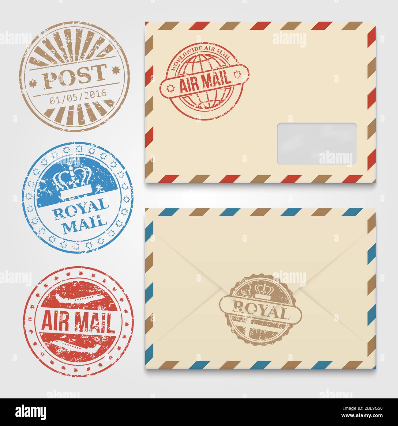 Plantilla de sobres antiguos con sellos postales de grunge. Sobre con sello  de correo aéreo. Ilustración vectorial Imagen Vector de stock - Alamy