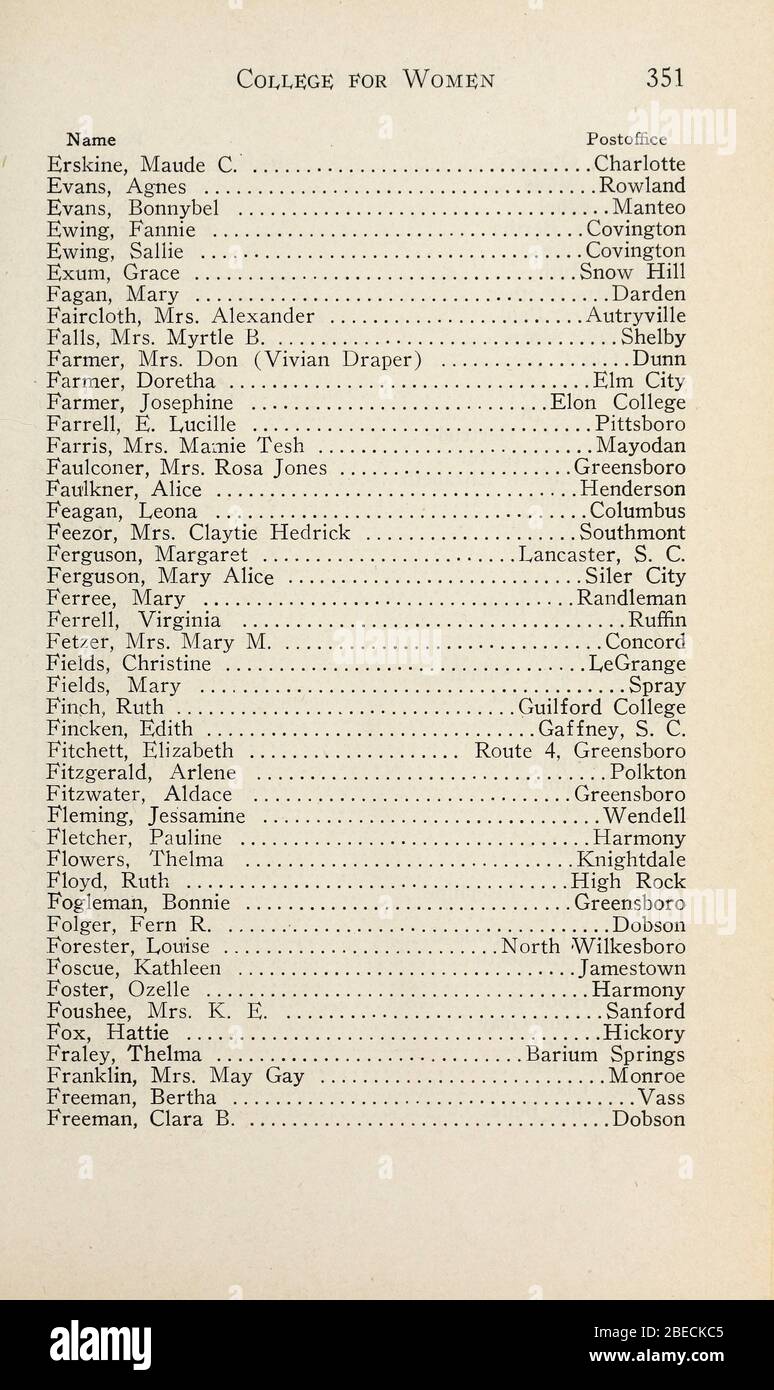'Boletín del Colegio de mujeres de Carolina del Norte [1926-1927]; 1926; 1927; ' Foto de stock