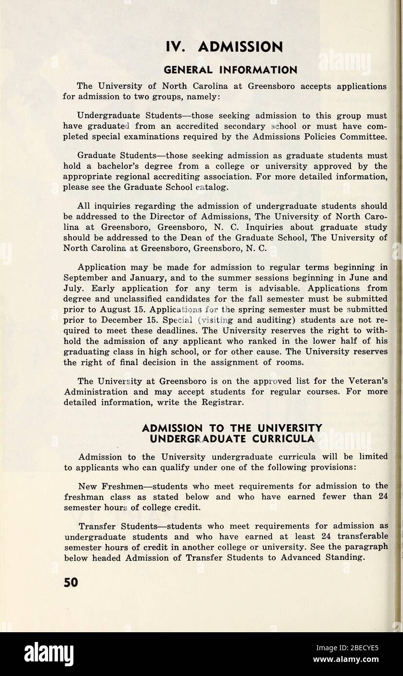 'Boletín de la Universidad de Carolina del Norte en Greensboro [1969-1970]; 1969; 1970; ' Foto de stock