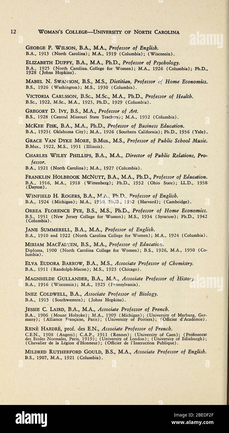 'Boletín del Colegio de mujeres de la Universidad de Carolina del Norte [1944-1945]; 1944; 1945; ' Foto de stock