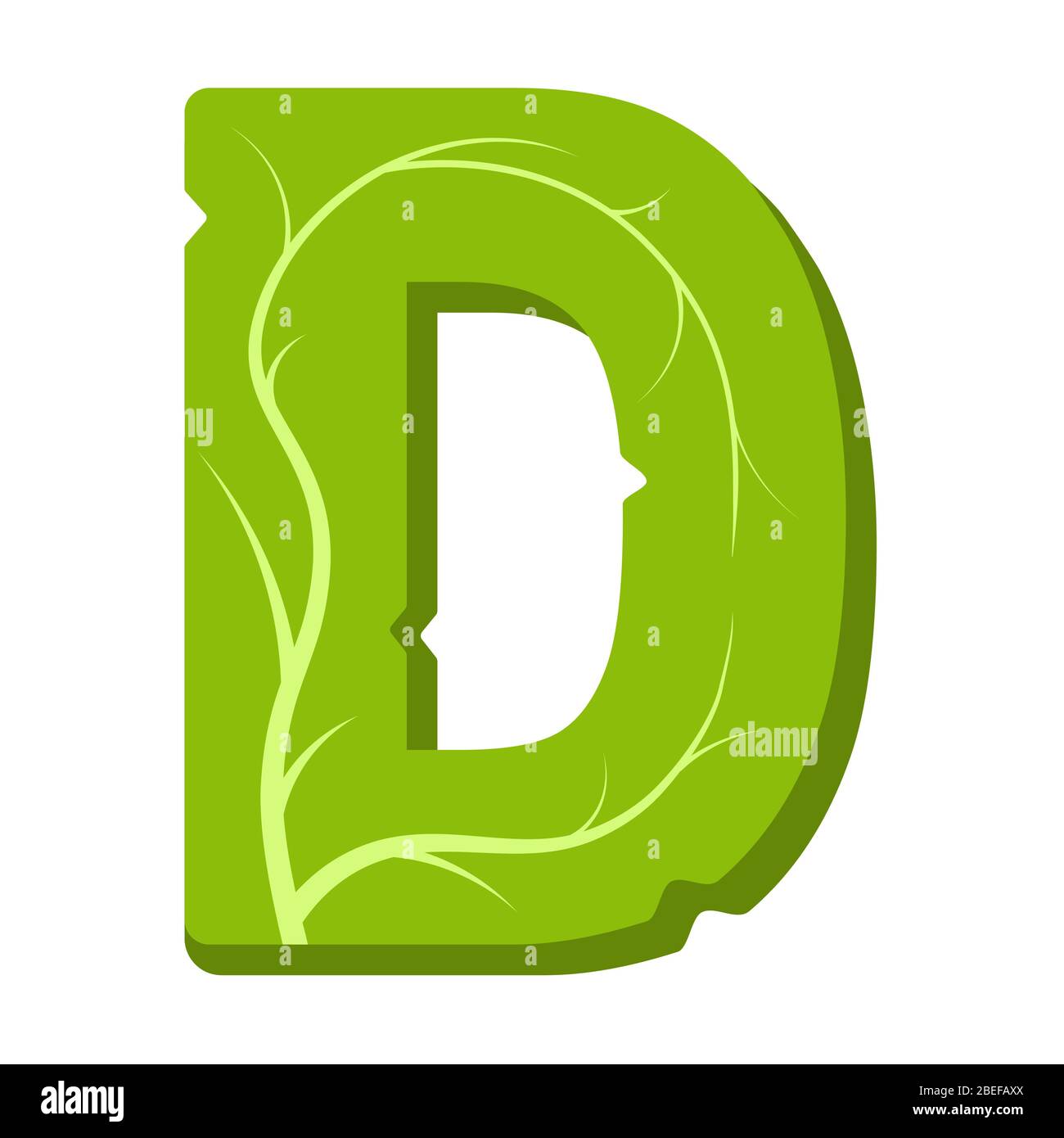 Letra D, hojas verdes alfabeto vectorial de verano. El sencillo
