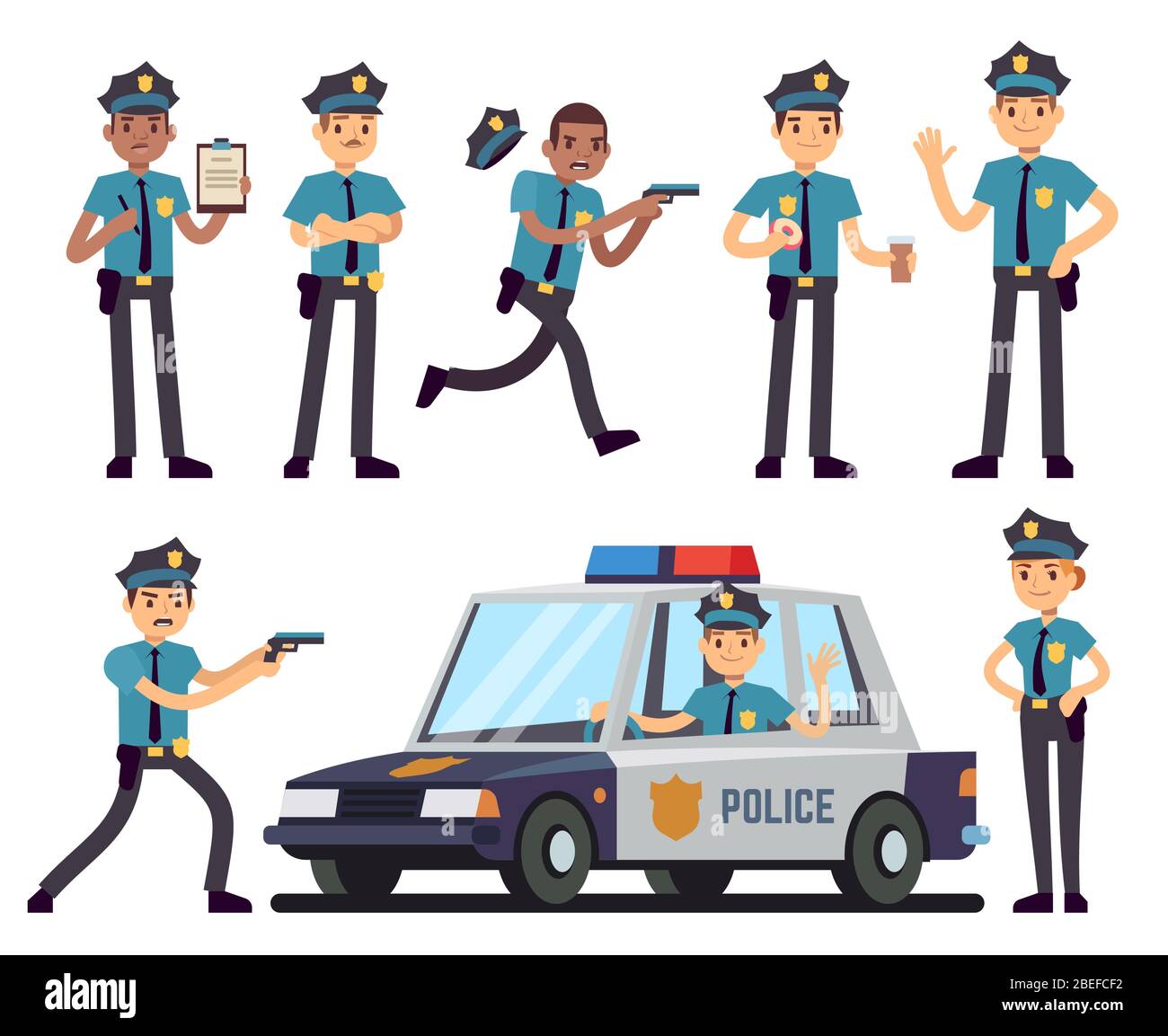 Caricatura Policewoman Y Personajes De Policía En Uniforme De Policía Vector Conjunto Personaje 1124