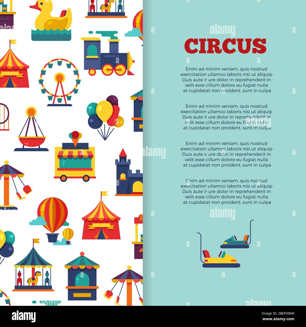 Parque de atracciones circo banner diseño con iconos. Ilustración vectorial Ilustración del Vector