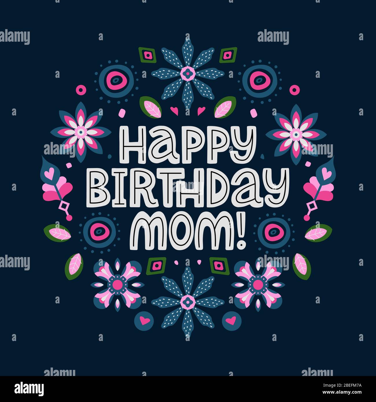 Feliz cumpleaños mamá lettering cita. Vector frase de felicitación para la  madre con elementos de decoración floral. Ilustraciones para tarjetas de  felicitación, impresión, póster Imagen Vector de stock - Alamy