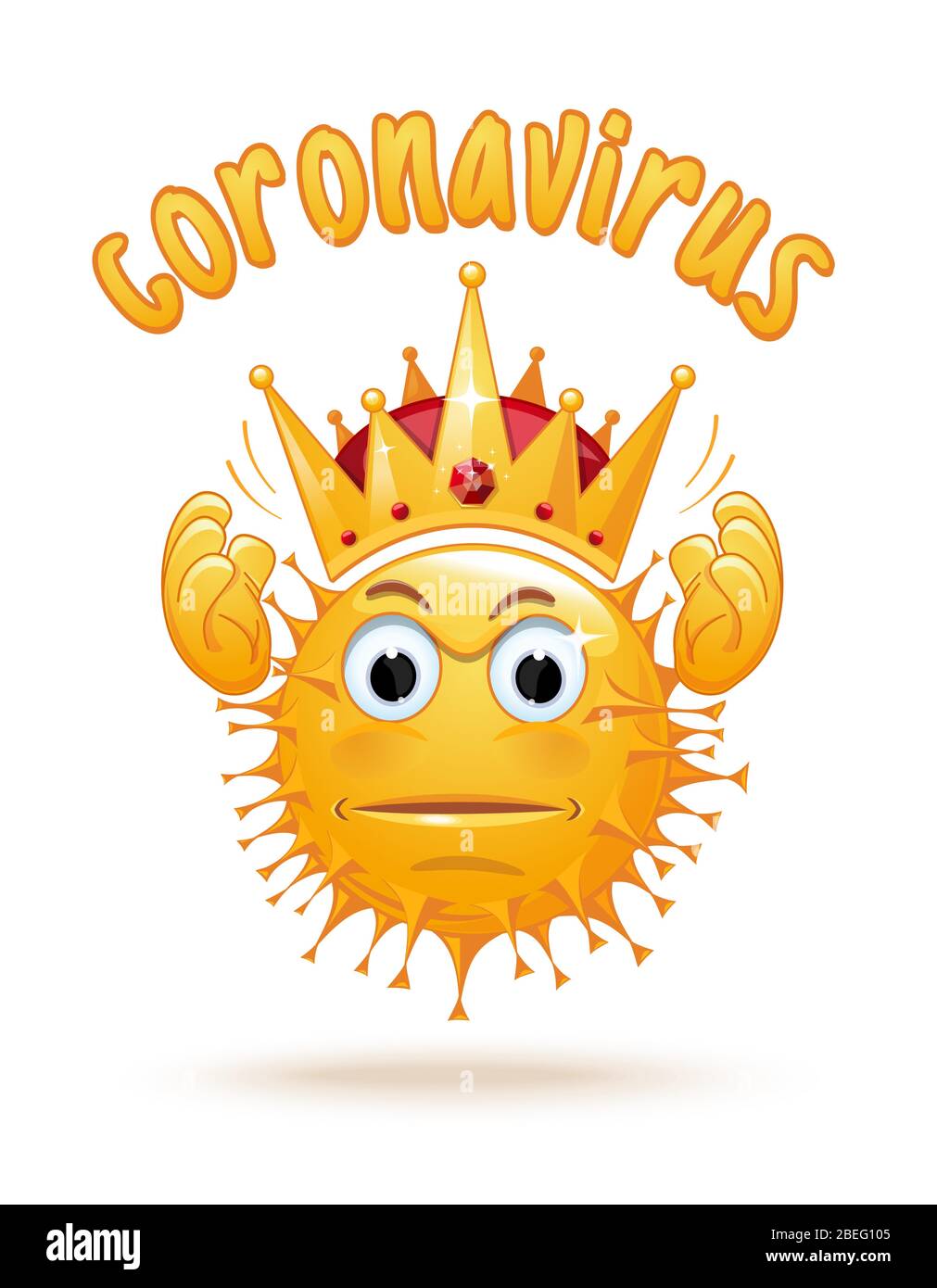 Coronavirus enojado sostiene una corona sobre su cabeza Ilustración del Vector