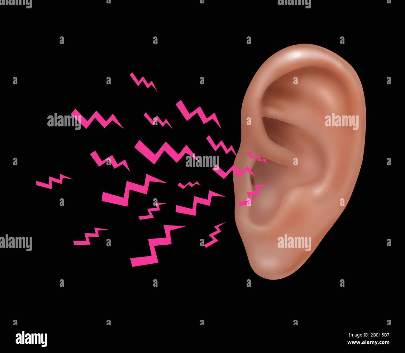 Sonido entrando en el oído externo humano, Ilustración Foto de stock