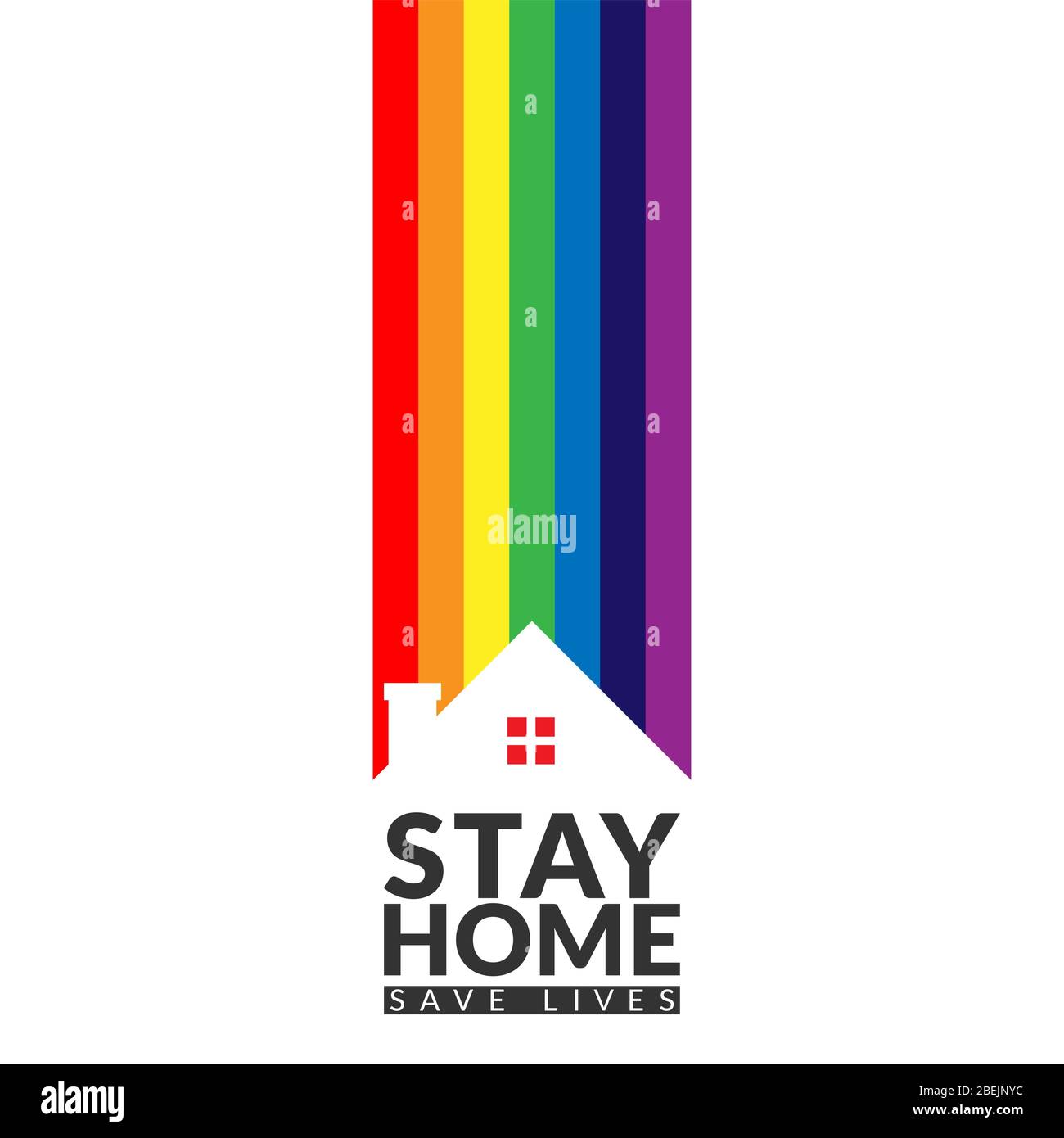 rainbow over house con eslogan stay home save lives, campaña de concienciación para promover a las personas hacer el aislamiento en casa para evitar la propagación del coronavirus Ilustración del Vector