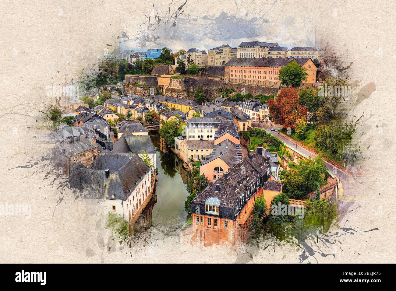 Estilo tinta - hermosa ciudad landscpe de Luxemburgo Foto de stock