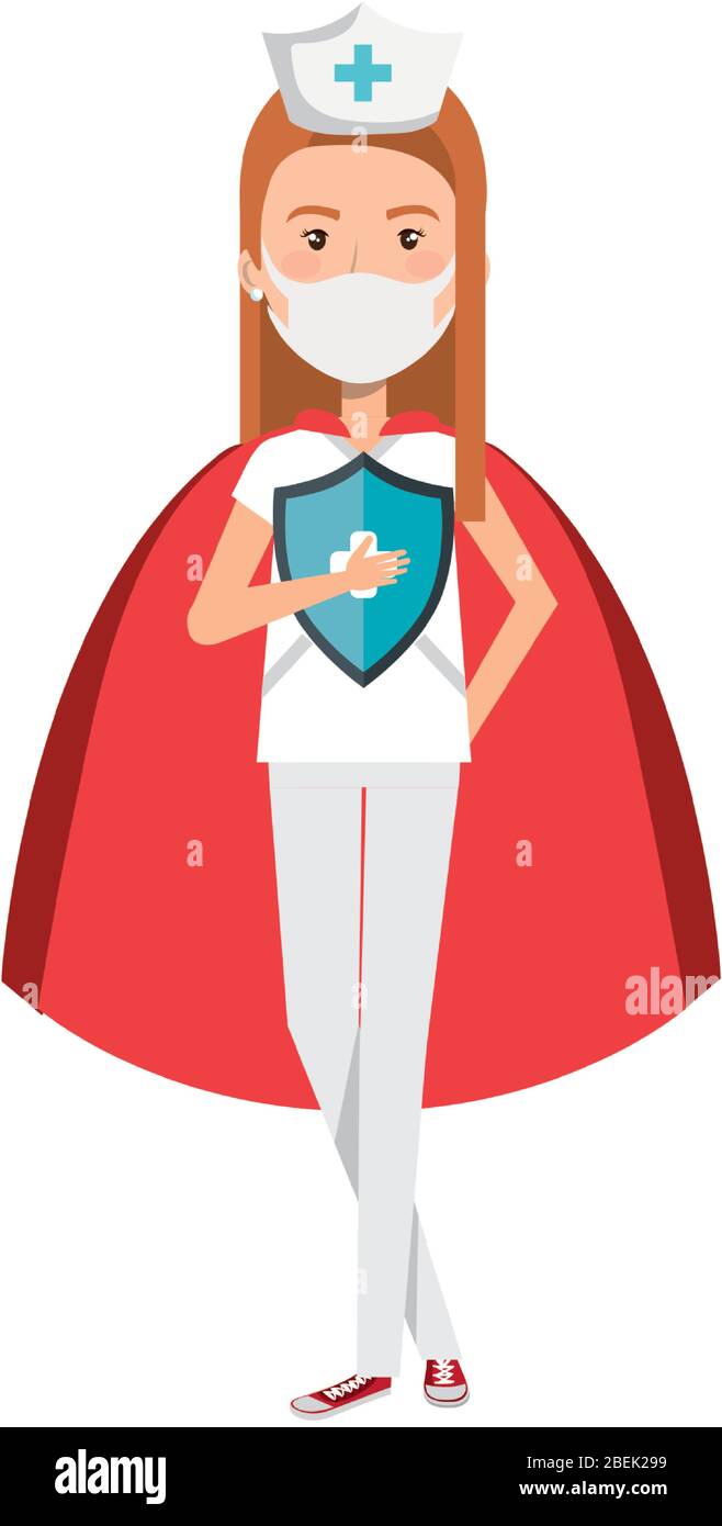 Policía Los invitados Hueco super enfermera con capa de héroe y escudo Imagen Vector de stock - Alamy