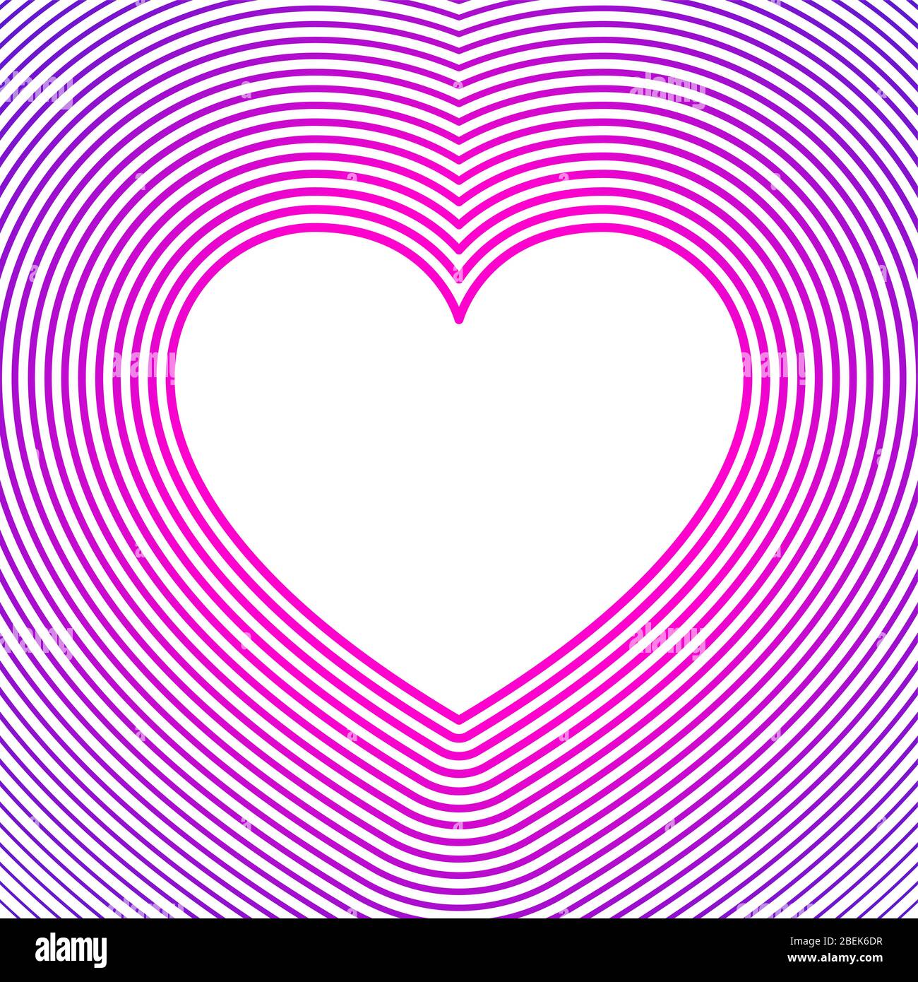 Símbolo de corazón blanco con líneas de compensación rosa y púrpura sobre fondo blanco. Plantilla para utilizar como fondo para tarjetas de felicitación. Forma del corazón. Foto de stock