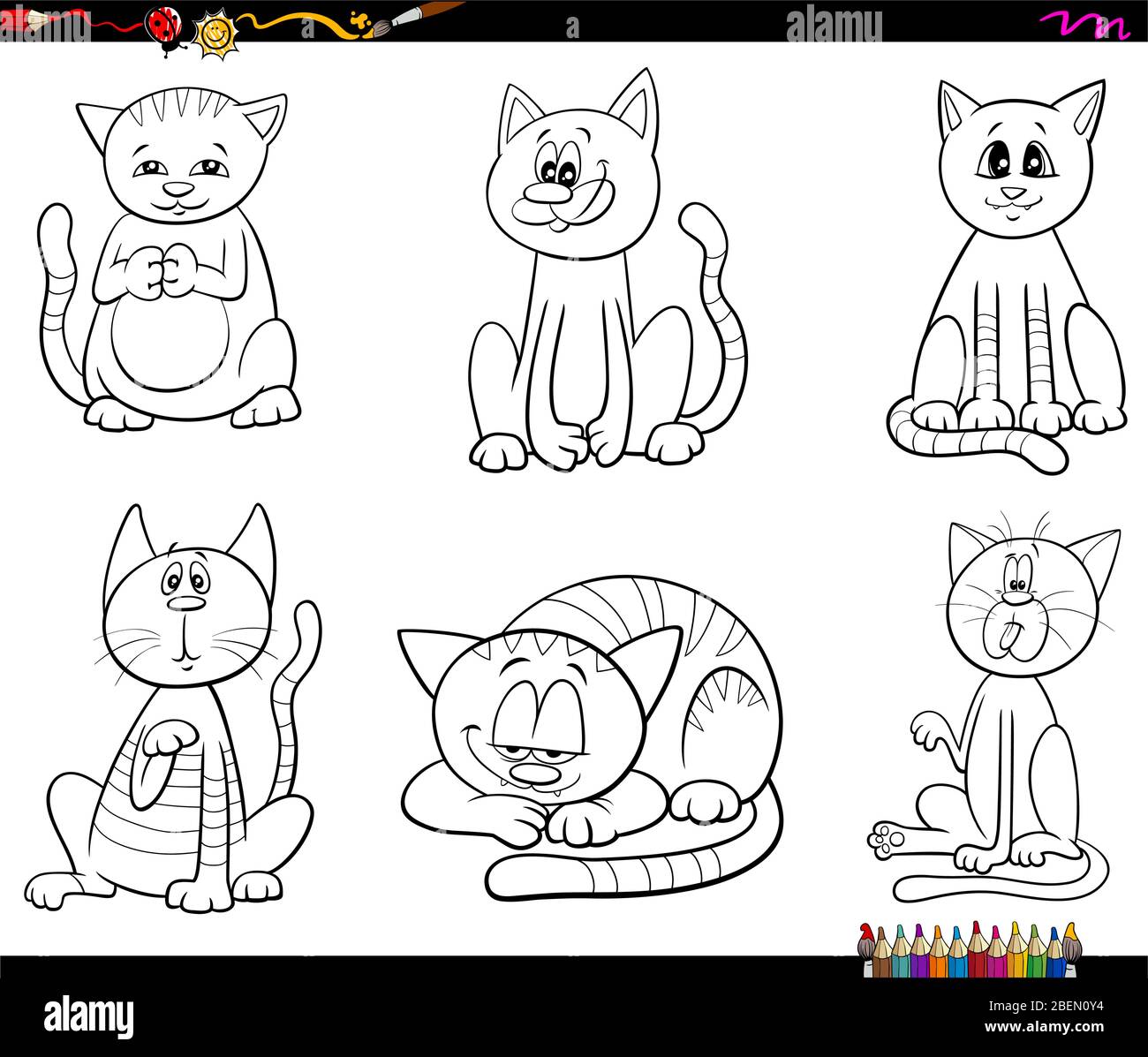 Dibujos animados en blanco y negro Ilustración de gatos y gatitos animales  conjunto de caracteres de colorear Página del libro Imagen Vector de stock  - Alamy
