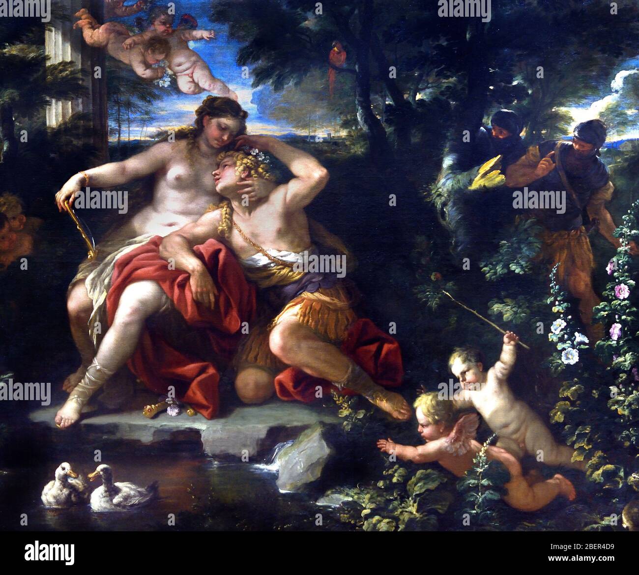 Rinaldo y Armida descubierto por los Caballeros 1672-1675, Luca Giordano 1634-1705 fue un pintor italiano de estilo barroco tardío, Italia, Foto de stock