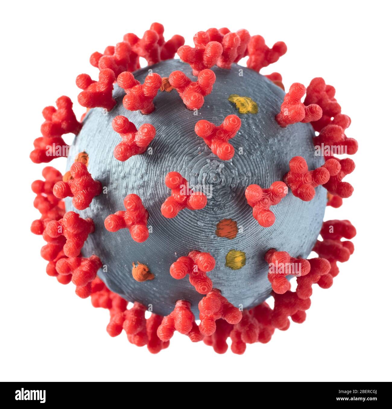 Covid-19. Coronavirus modelo impreso en 3d aislado sobre blanco Foto de stock