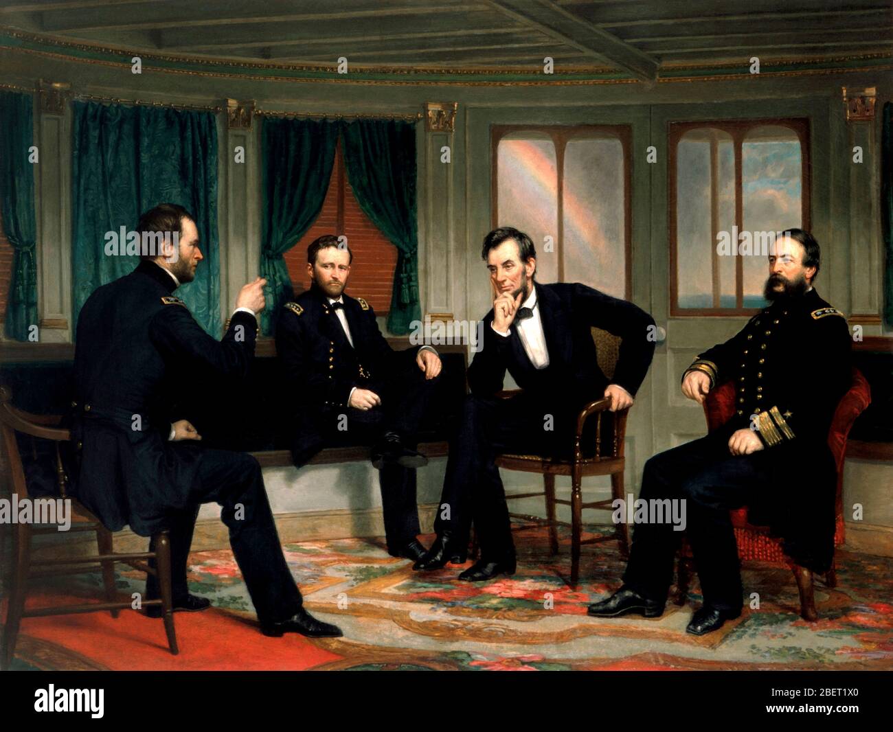 Pintura de la Guerra Civil de la reunión histórica del Alto mando de la Unión durante la Guerra Civil Americana. Foto de stock
