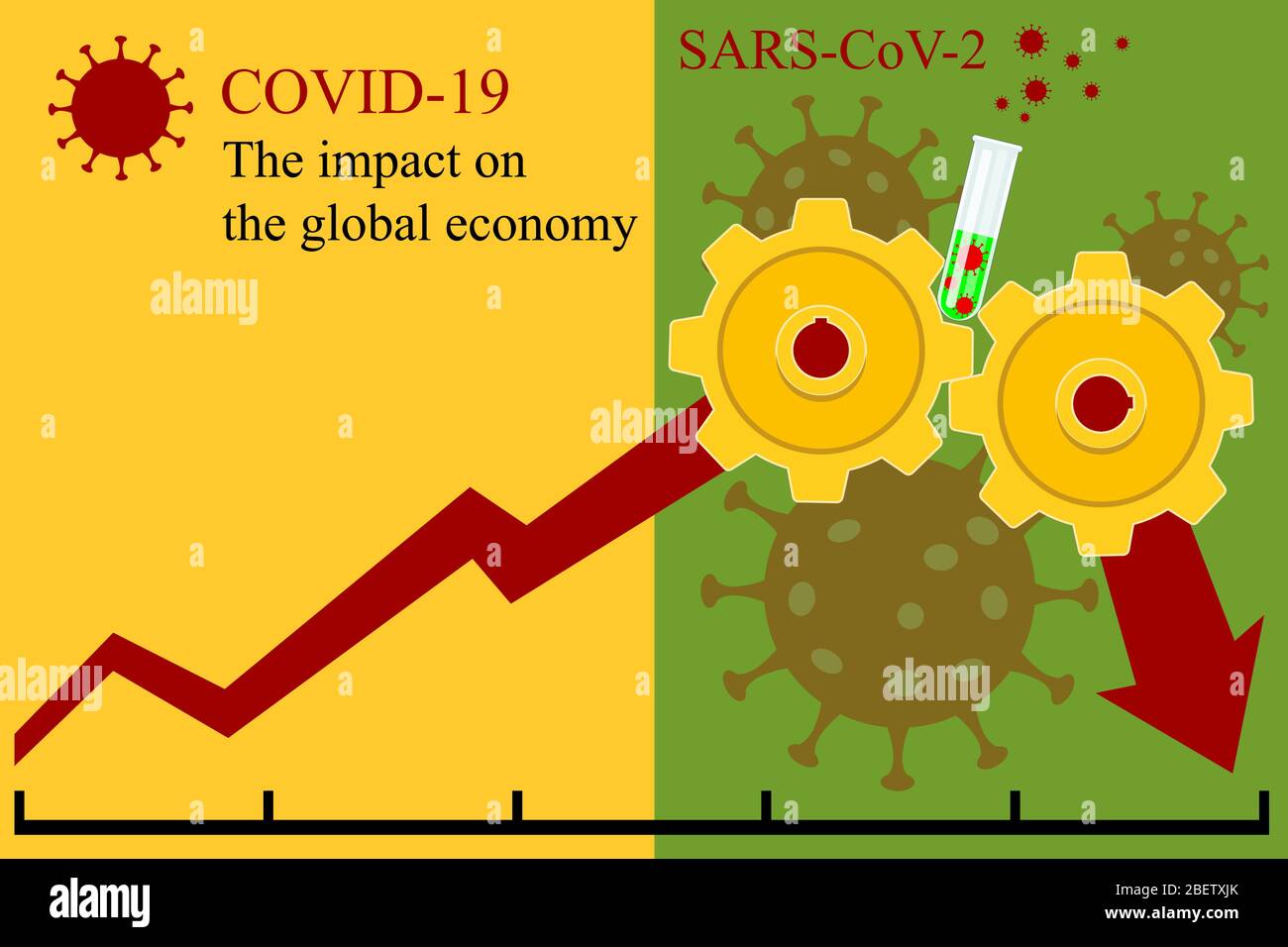 El impacto negativo de la pandemia COVID-19 en la economía mundial Ilustración del Vector