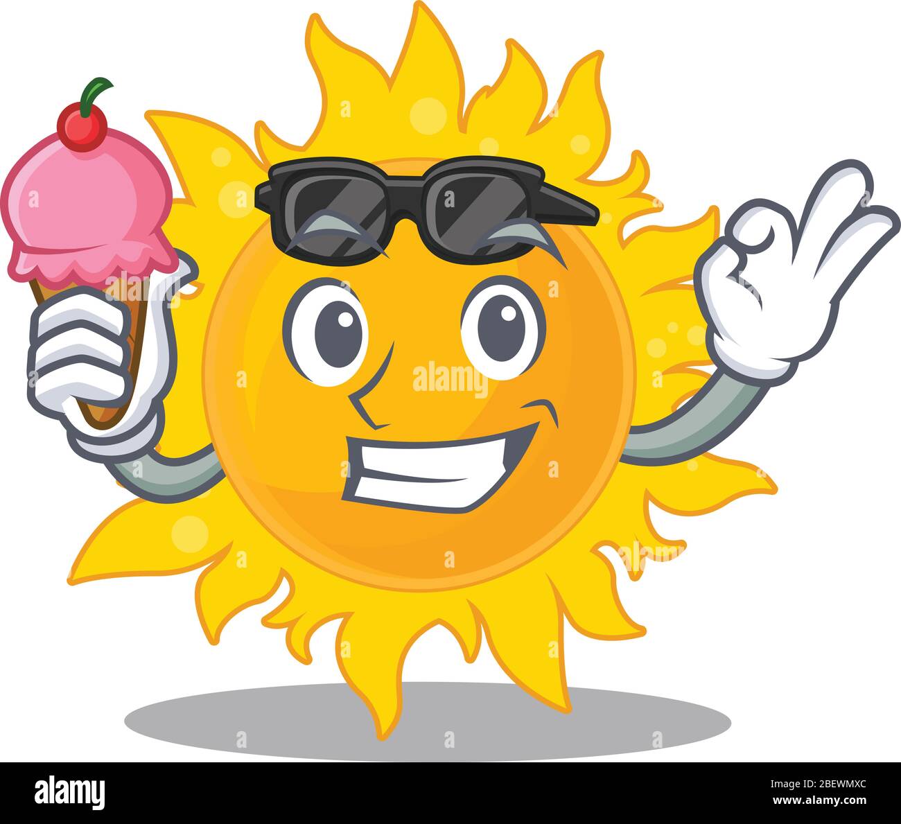 Diseño de dibujos animados concepto de sol de verano con un helado Imagen  Vector de stock - Alamy