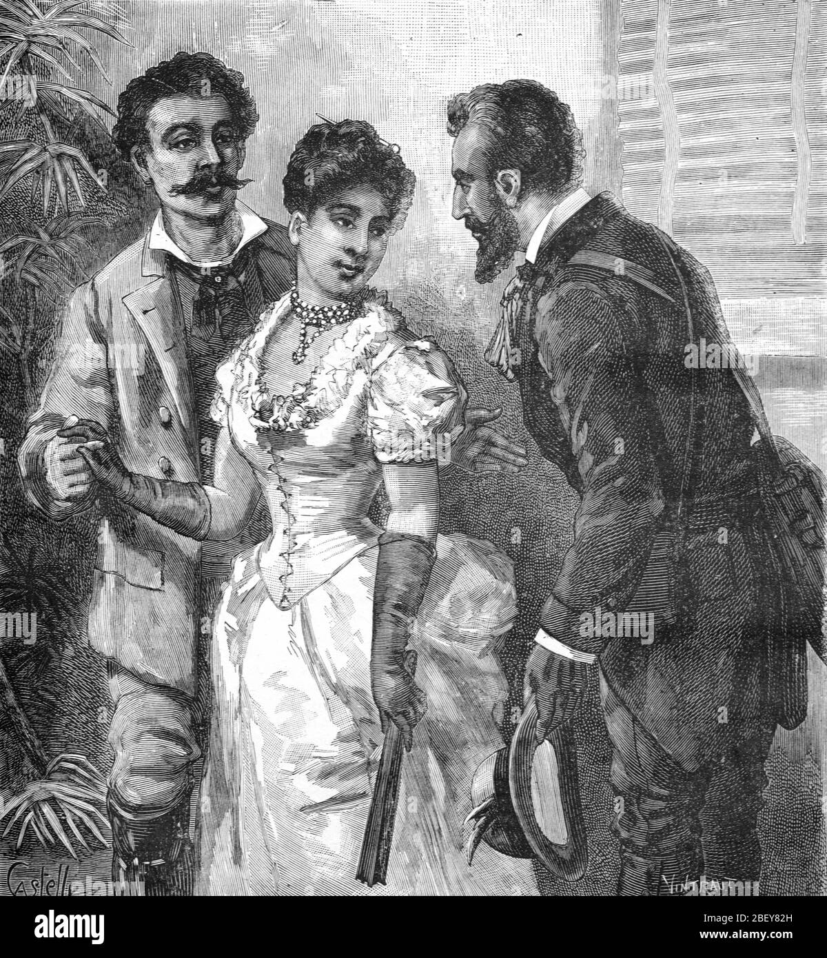 Romance o Loveling joven Pareja en Amor en Cuba. Ilustración o grabado Vintage o Old 1888 Foto de stock