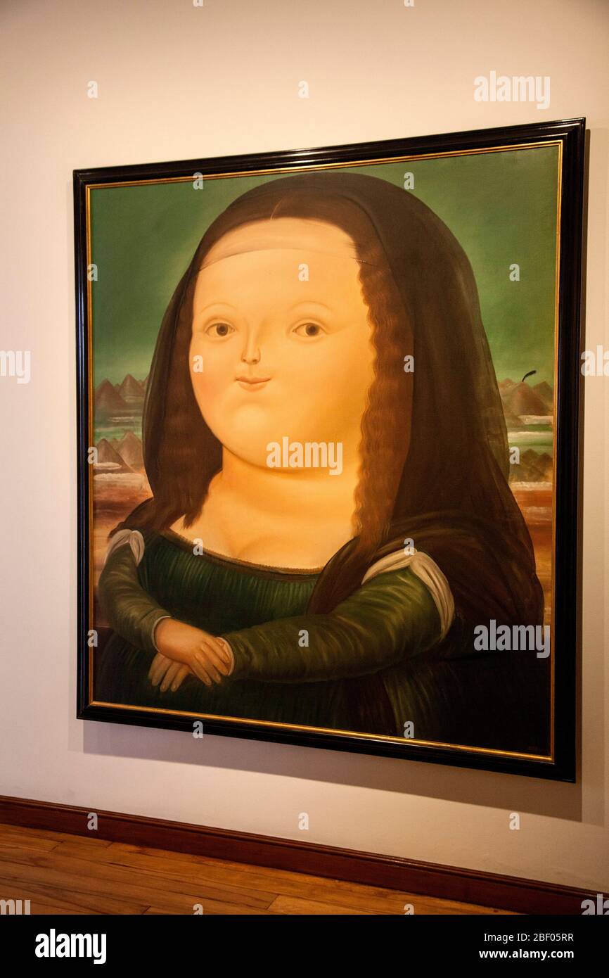 La pintura de Mona Lisa de Botero en el Museo Botero también conocido como Museo Botero, Bogotá, Colombia, Sudamérica. Foto de stock