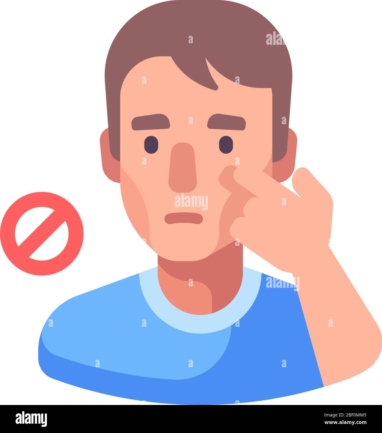 No toque la cara para prevenir la infección. Ilustración plana de prevención de virus. Icono de higiene Ilustración del Vector