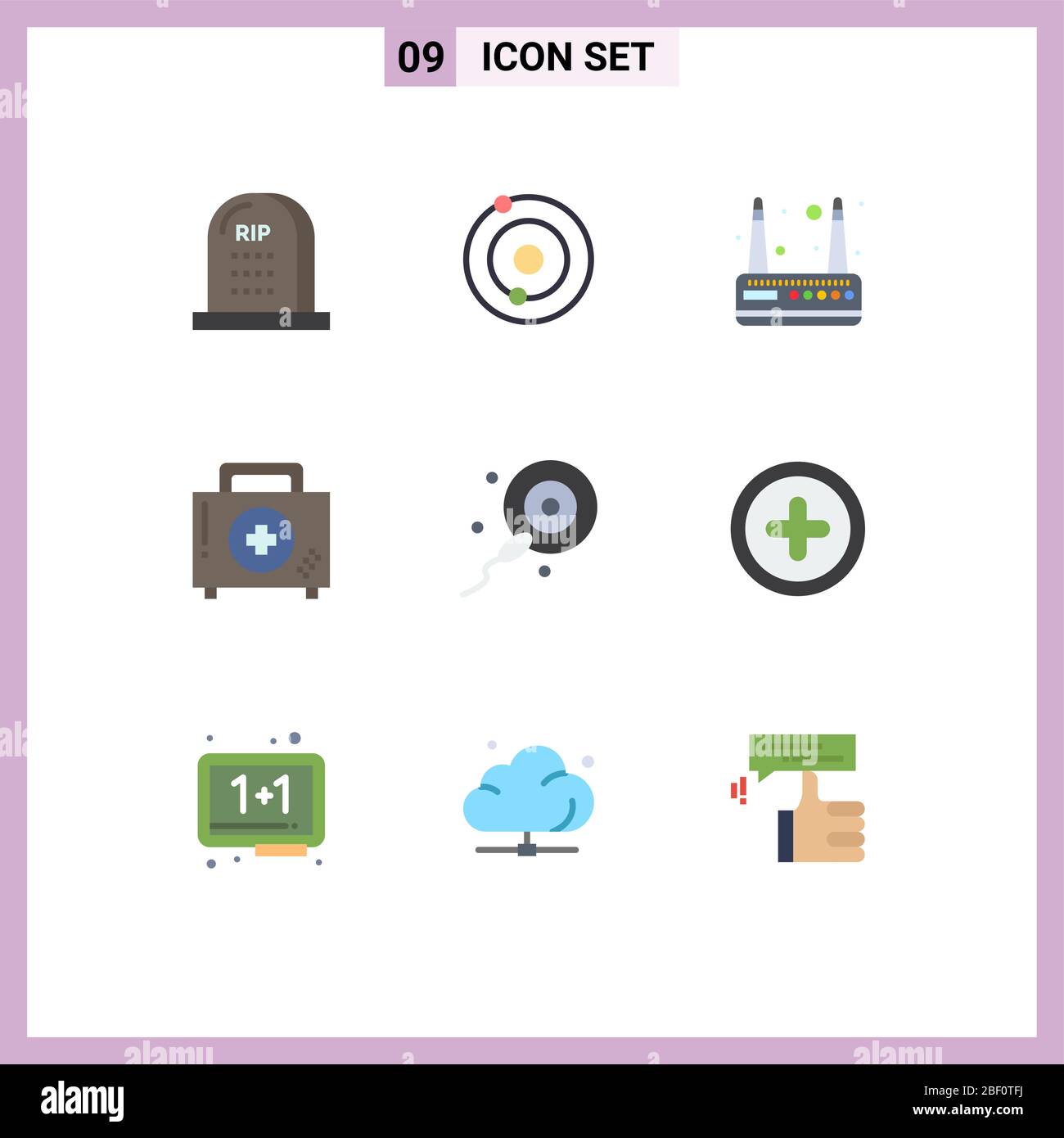 Conjunto de 9 iconos modernos de la interfaz de usuario símbolos signos de espermas, fitness, módem, primera, caja elementos de diseño vectorial editables Ilustración del Vector