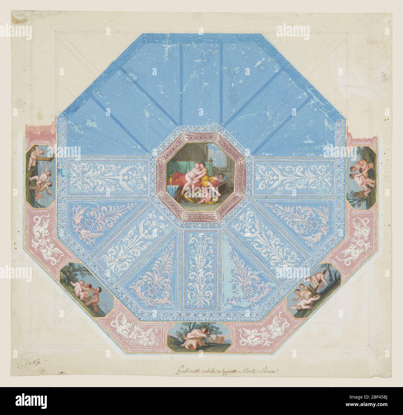 Diseno De Un Panel Octogonal Pintado Diseno De Formato Horizontal Para Un Panel Pintado Se Ejecuta Algo Mas Que La Mitad Inferior En El Centro Hay Un Octagono Con Las Figuras De