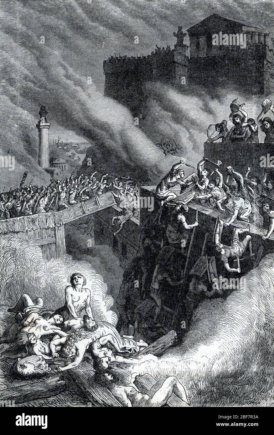 Troisieme guerre pununique : assaut romain sur la colline de Byrsa en 146 avant JC (bataille de carthage) ( Tercera Guerra Púnica : Batalla de Carthage, stormi Foto de stock