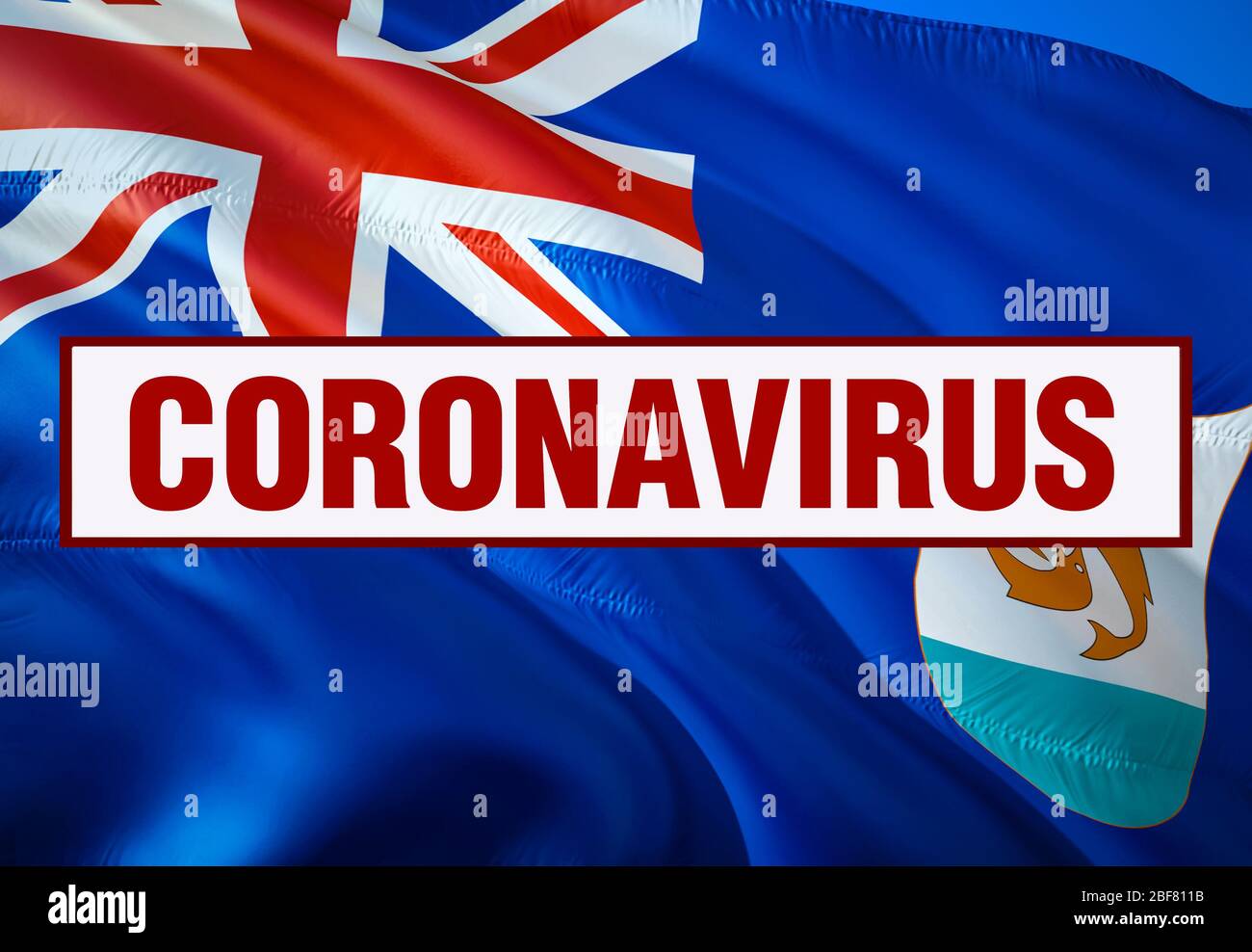 Inscripción Coronavirus COVID19 sobre fondo de la bandera de Anguila