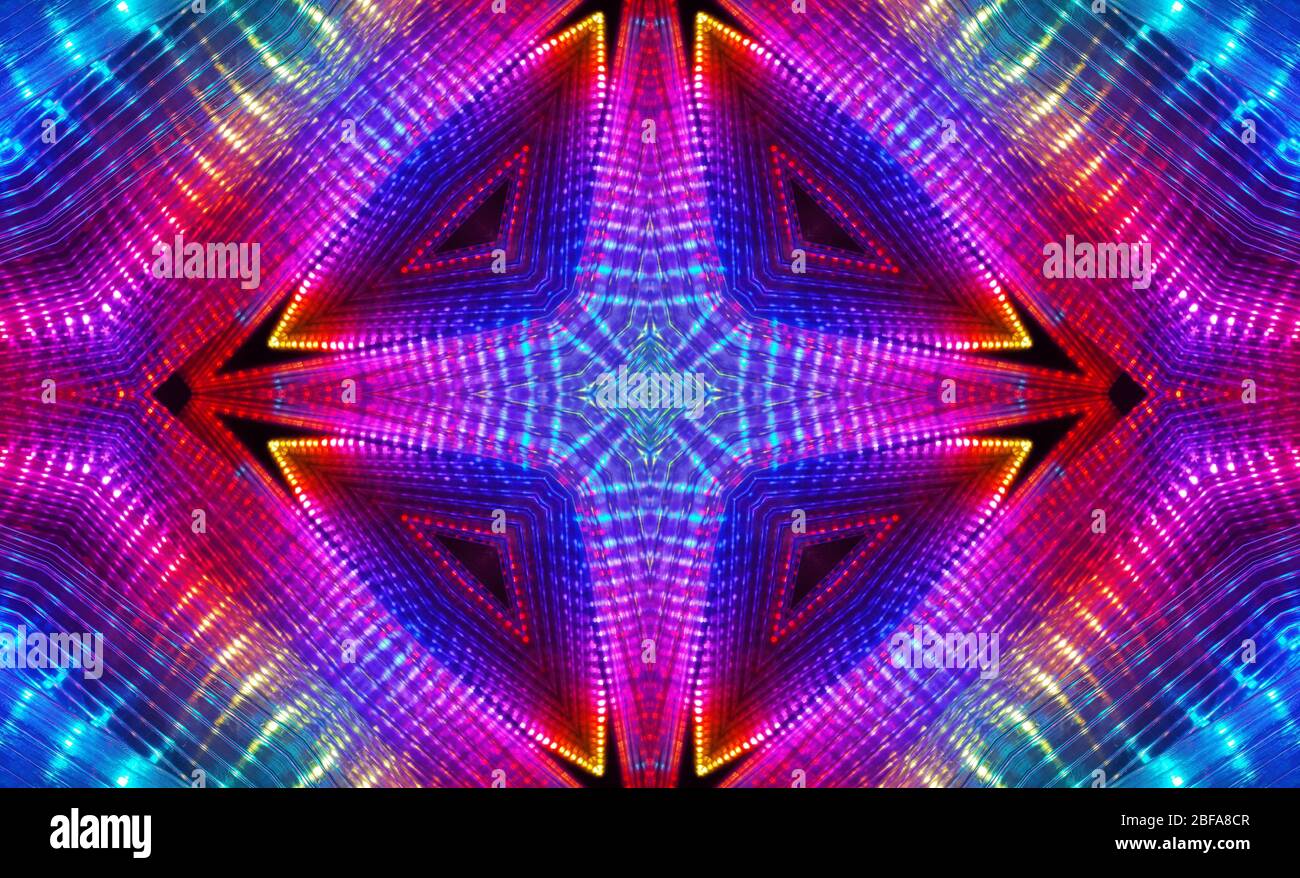 Imagen calidoscópica de luces de neón multicolor Foto de stock