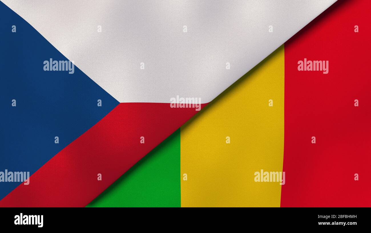 Dos banderas de estados de la República Checa y Malí. Antecedentes empresariales de alta calidad. ilustración 3d Foto de stock