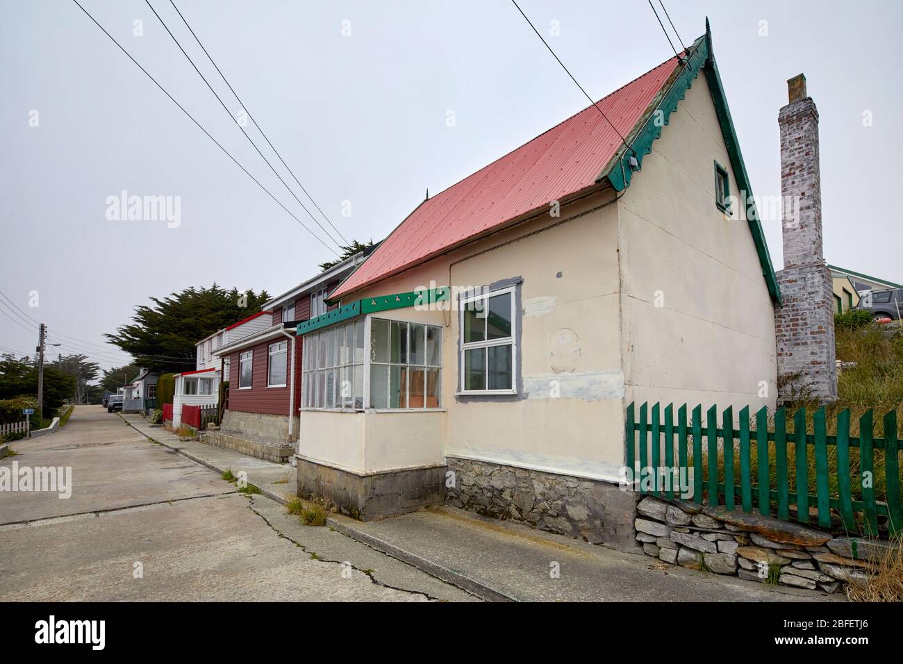 Pensionistas Cottage en Pioneer Row en Stanley, Islas Malvinas, Falklands Foto de stock