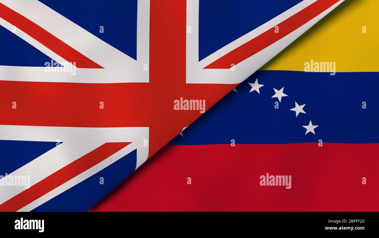 Dos banderas de estados del Reino Unido y Venezuela. Antecedentes empresariales de alta calidad. ilustración 3d Foto de stock