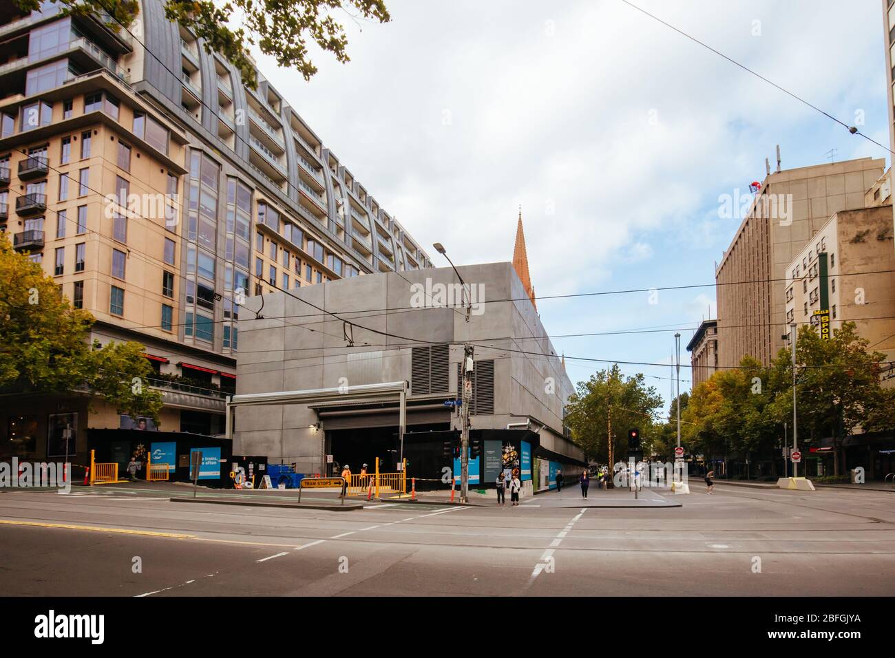 Calles y monumentos de Melbourne tranquilos durante la pandemia del Coronavirus Foto de stock