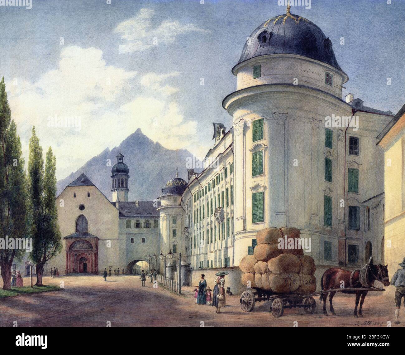 Hofburg y la Iglesia Franciscana en Innsbruck - Jakob Alt, 1845 Foto de stock