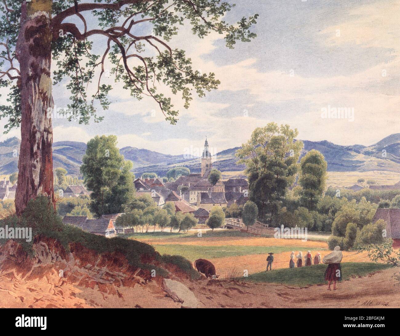 La ciudad de Jablunkau en el Teschner Kreis - Jakob Alt, 1840 Foto de stock