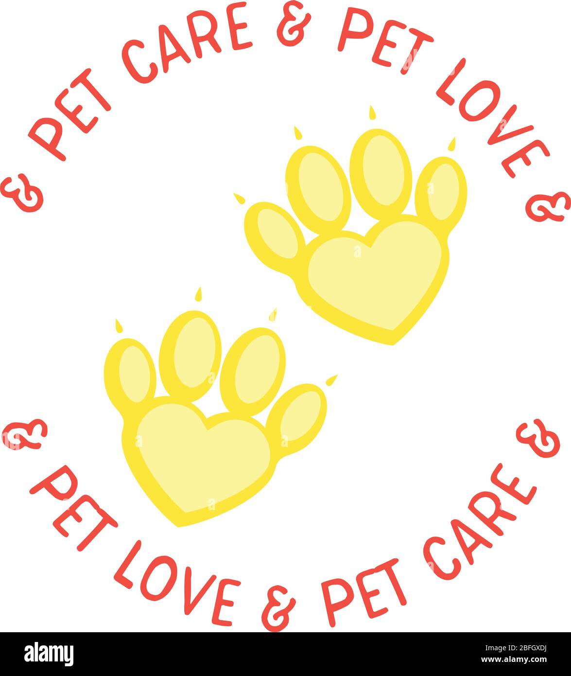 Logotipo de mascota con eslogan cuidado de mascotas y mascota love.Paw como  corazón. Spa para mascotas, psiología, o logotipo hospitalario y  veterinario. Estilo de dibujos animados planos Imagen Vector de stock -