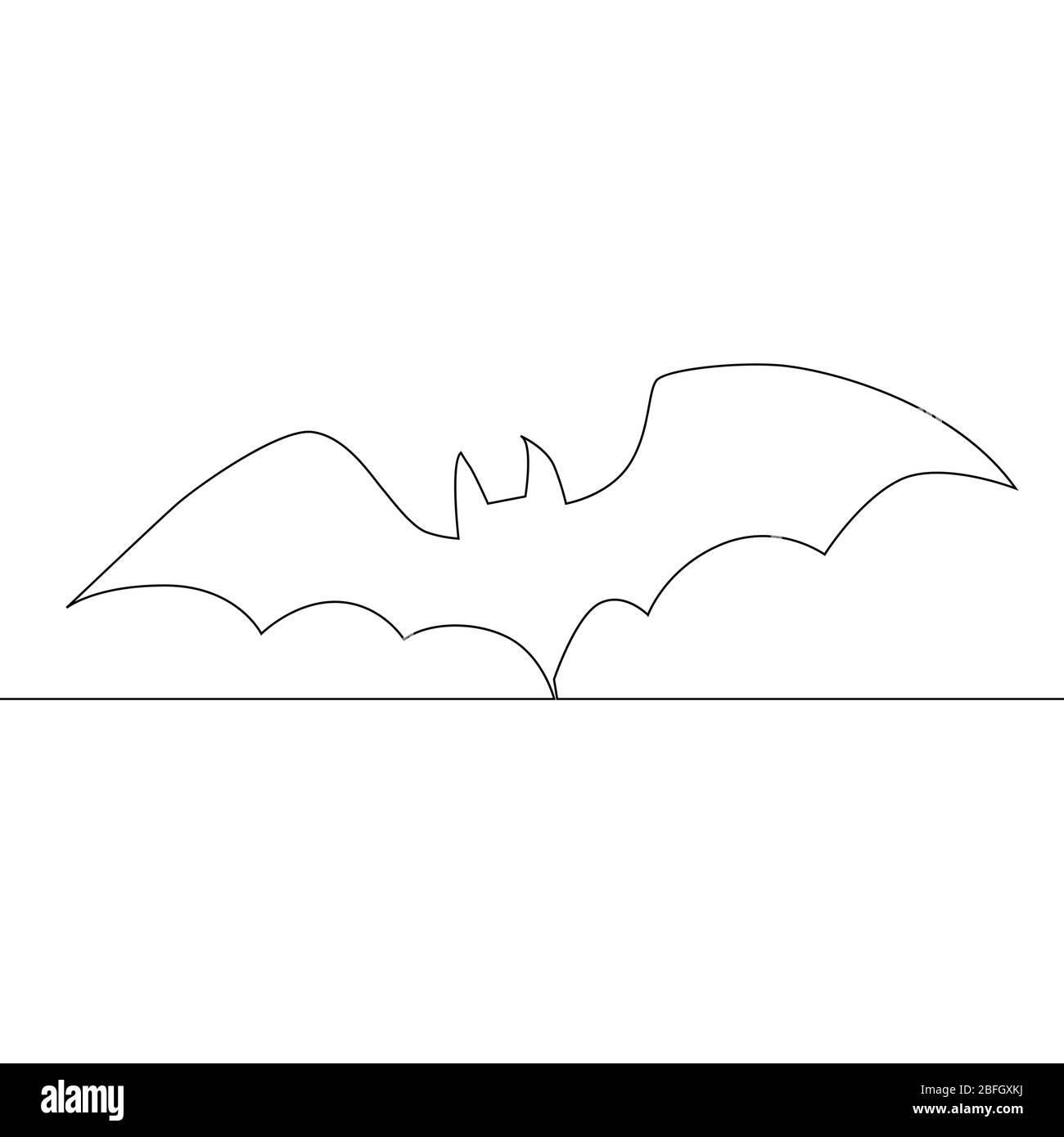 Dibujo continuo de una línea. Silueta de murciélago de Halloween Imagen  Vector de stock - Alamy