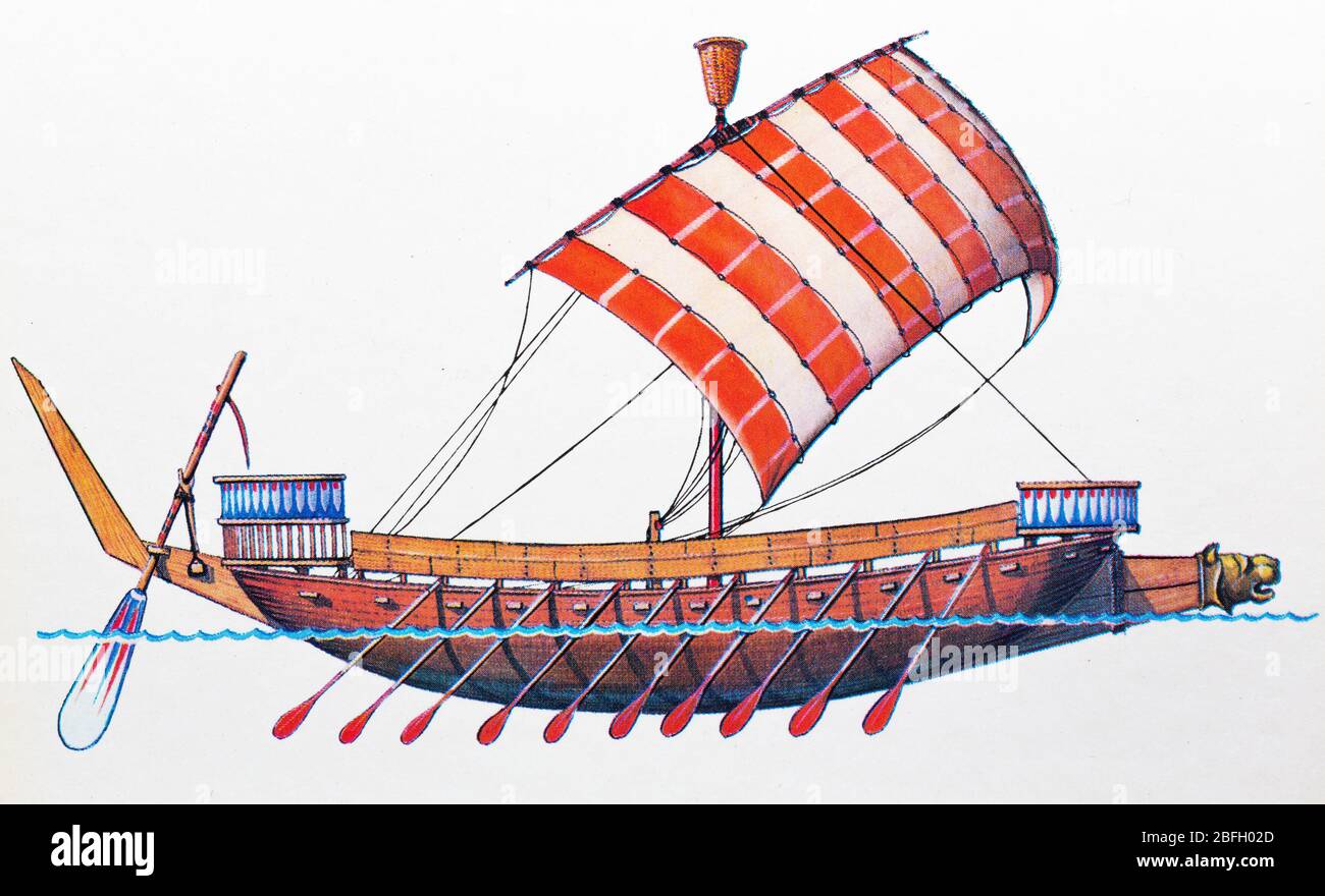 Antiguo barco de vela egipcio, siglo 12 AC Foto de stock