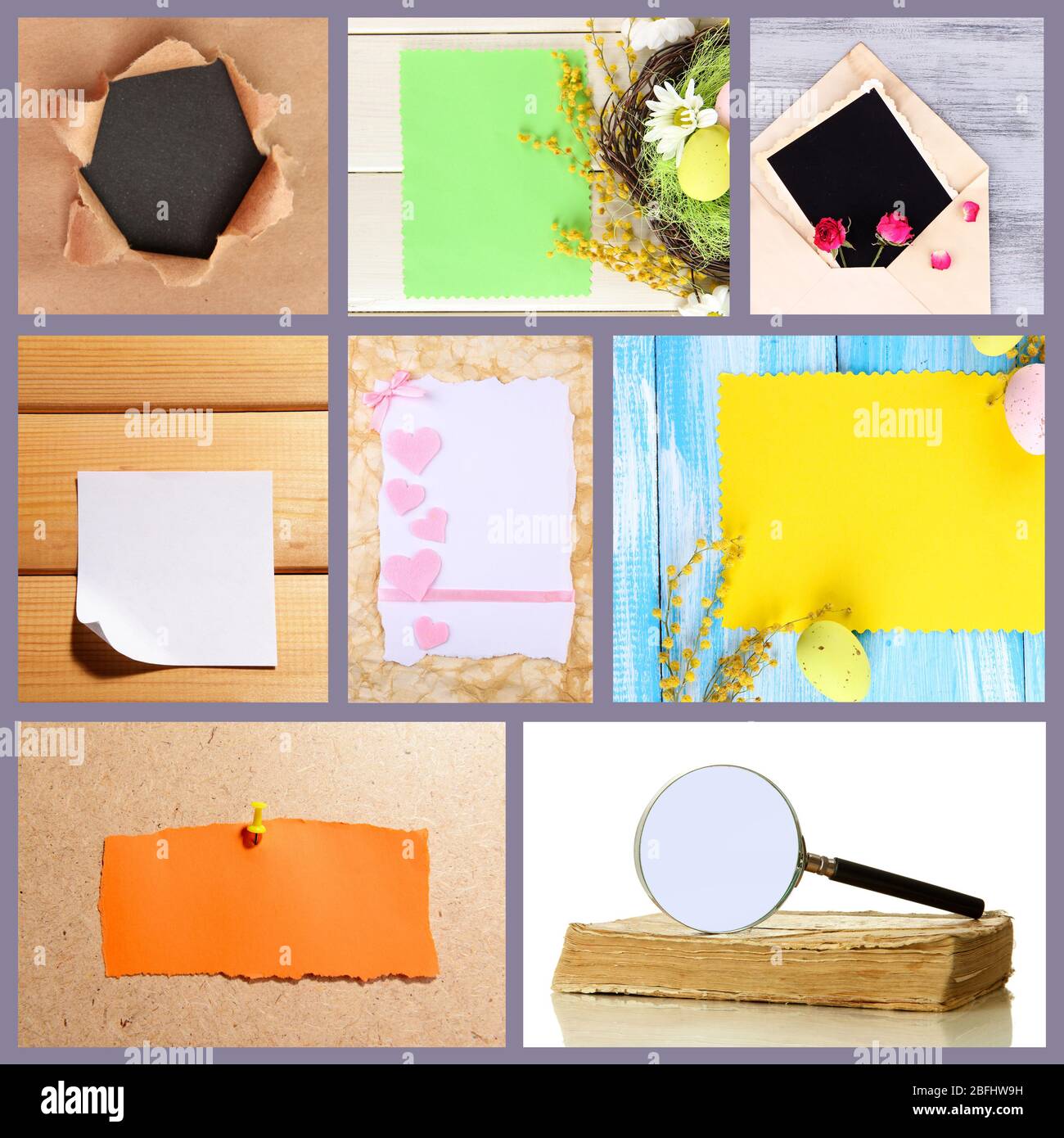 Collage de diferentes tipos de papel Fotografía de stock - Alamy