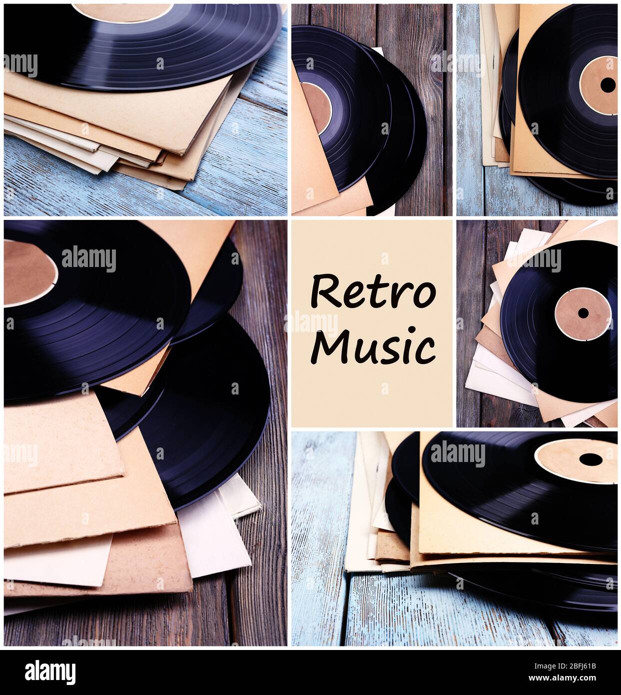 Discos de vinilo en collage de música retro Fotografía de stock - Alamy