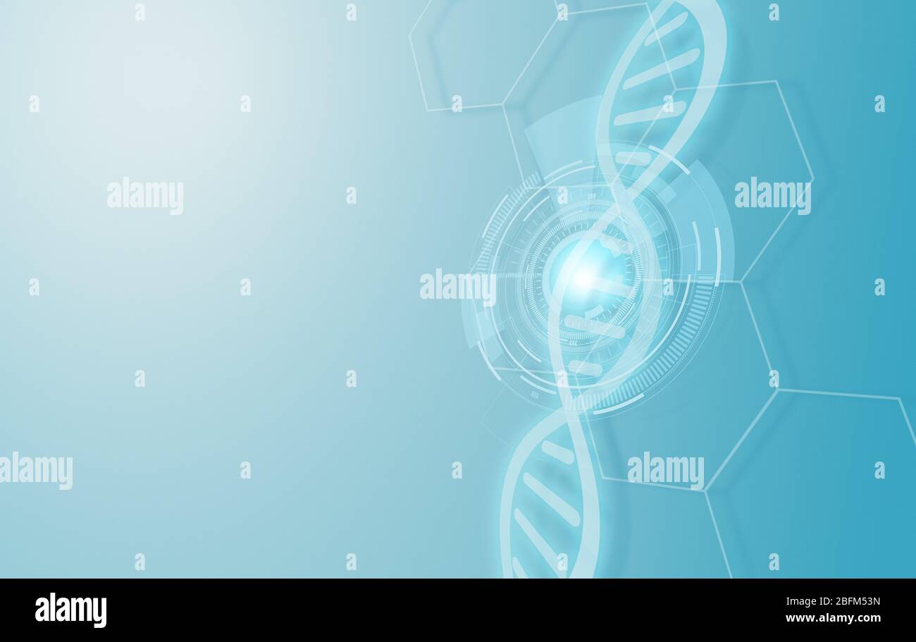 Fondo con símbolo de ADN. Ingeniería genética y biotecnología Foto de stock