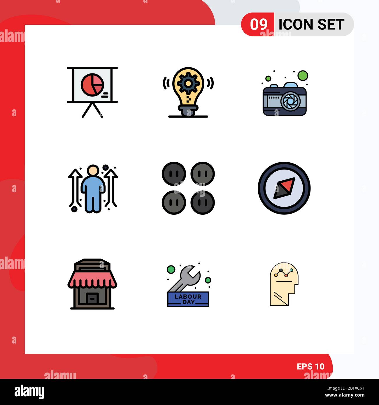 9 iconos creativos modernos signos y símbolos de ropa, botones, cámara, oportunidad, carrera elementos de diseño vectorial editables Ilustración del Vector