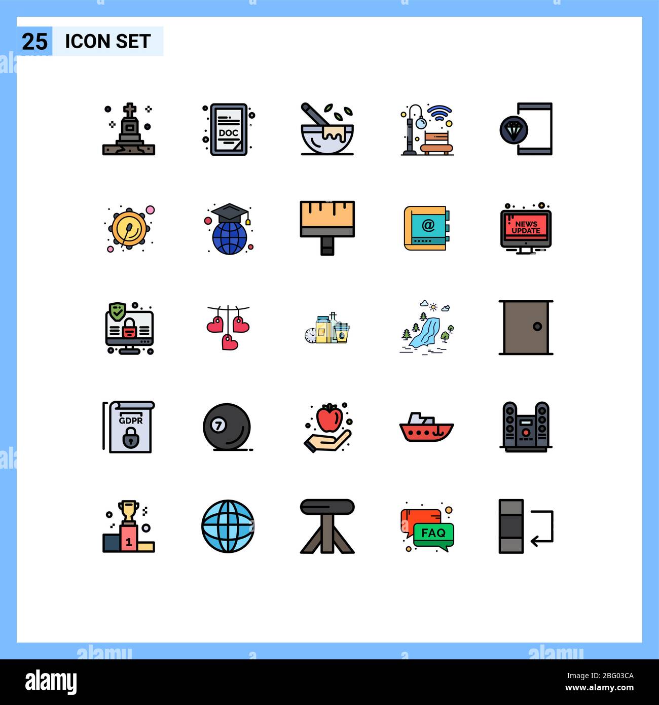 Conjunto de 25 iconos modernos de la interfaz de usuario símbolos signos para el desarrollo, codificación, cocina, aplicación, elementos de diseño vectorial editables ligeros Ilustración del Vector