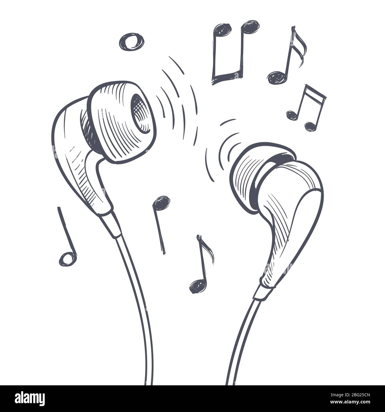 Auriculares dibujados a mano y notas musicales fideos concepto vectorial de  música electrónica. Dibujo de música de auriculares audio ilustración  musical Imagen Vector de stock - Alamy