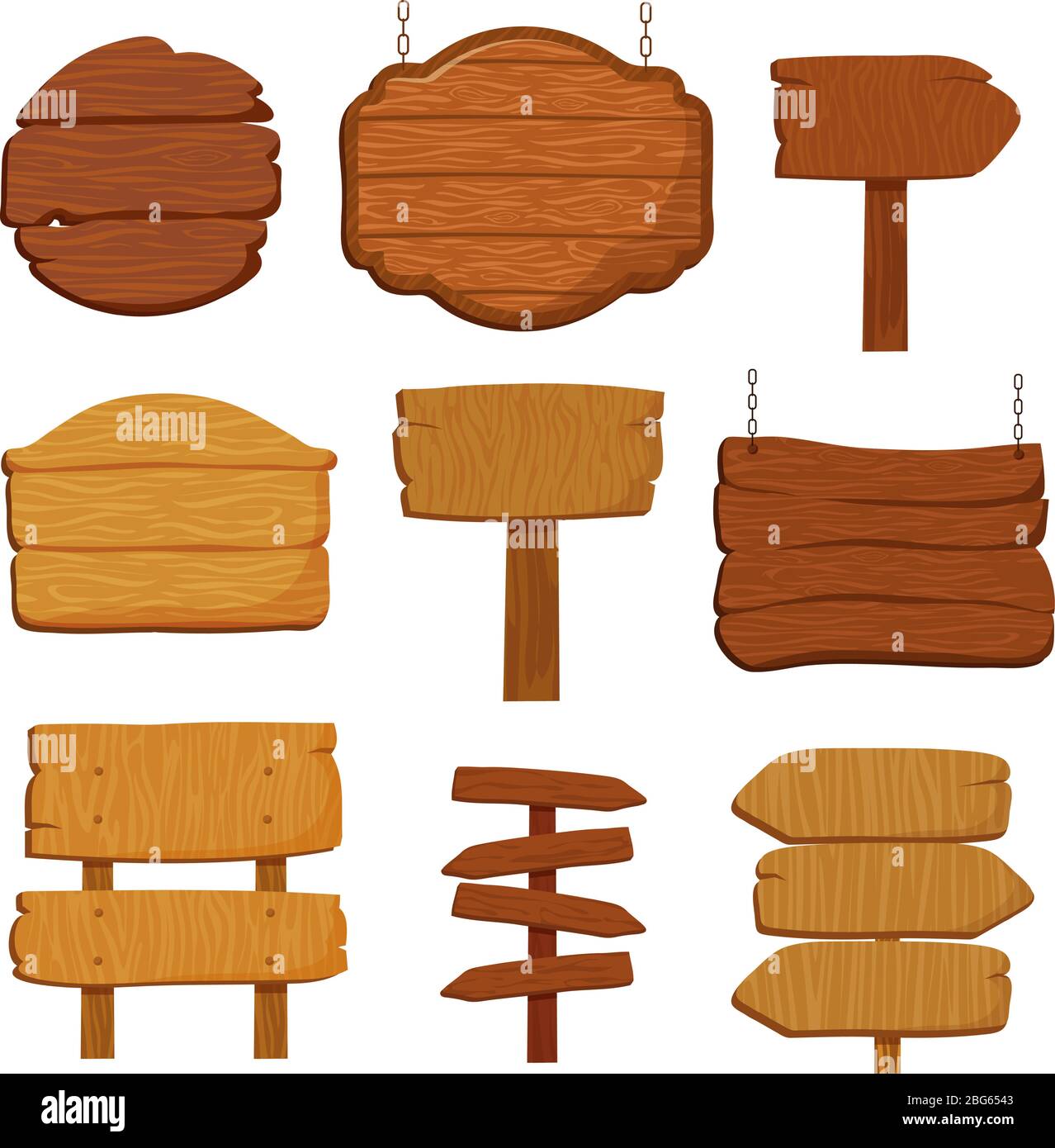 Banderas vacías de madera y señales de carretera. Carteles de madera