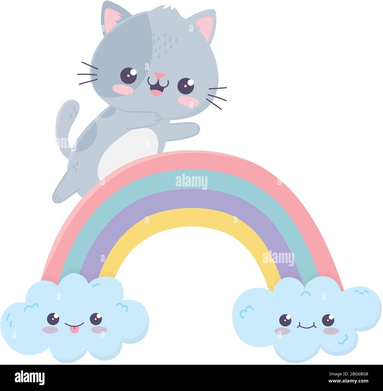 lindo gato arcoiris nubes kawaii dibujos animados carácter vector  ilustración Imagen Vector de stock - Alamy