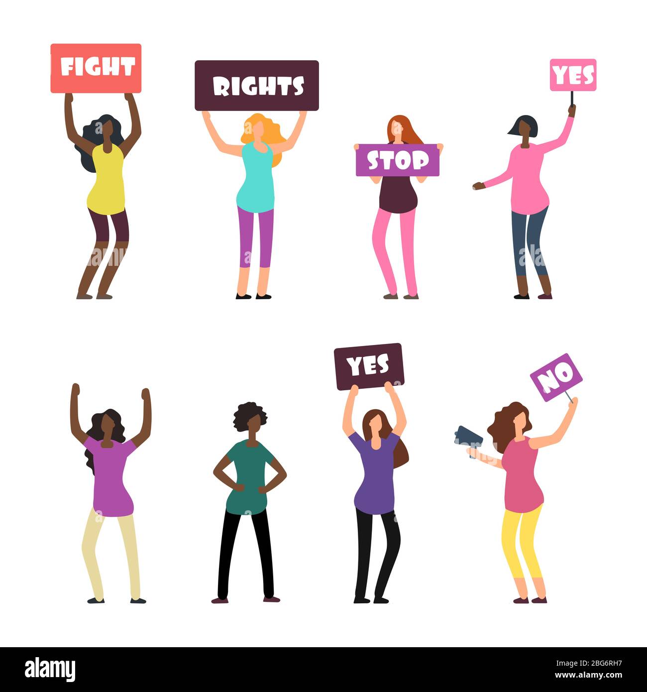 Caricatura mujeres manifestantes internacionales, feminismo, derechos